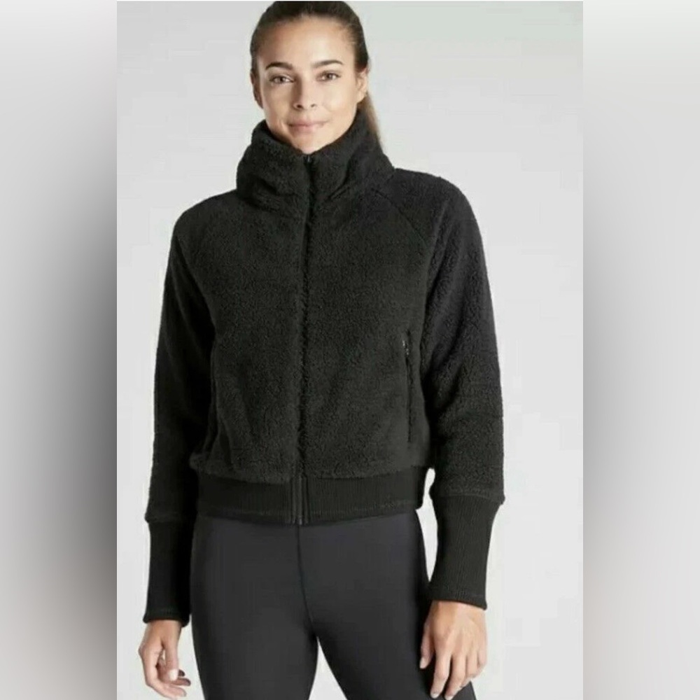 Athleta Black Sherpa Fleece Zip Jacket Cozy Athleisure Plus Size 1X